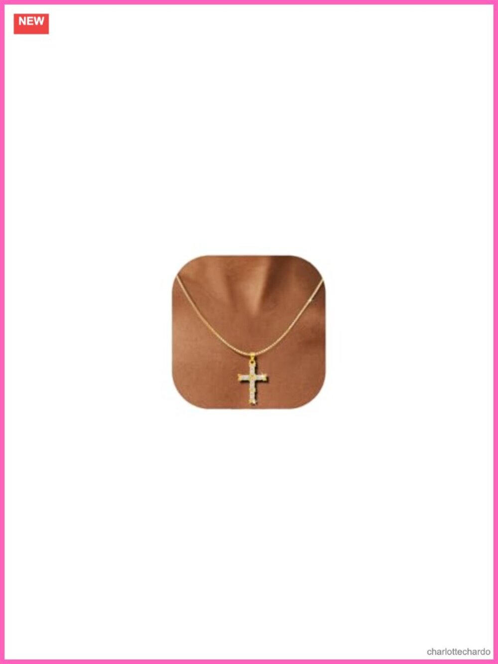 14K Gold Plated Cross Pendant Necklace Cubic Zirconia Adjustable Chain